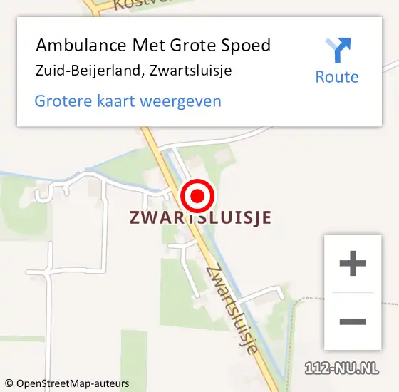 Locatie op kaart van de 112 melding: Ambulance Met Grote Spoed Naar Zuid-Beijerland, Zwartsluisje op 10 augustus 2019 15:37