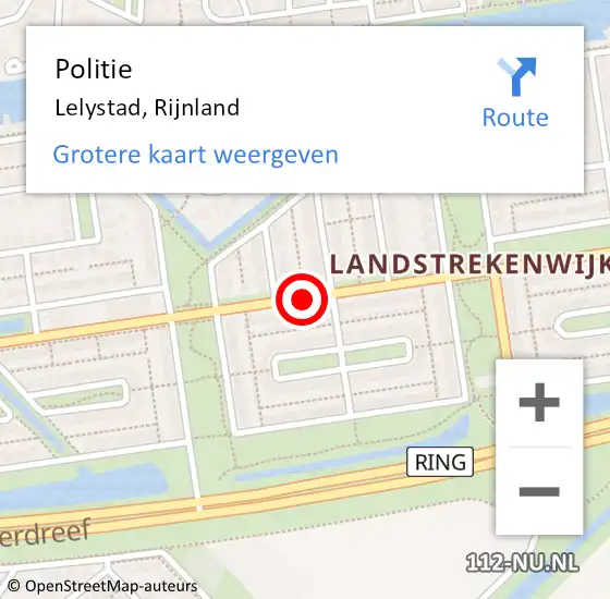 Locatie op kaart van de 112 melding: Politie Lelystad, Rijnland op 10 augustus 2019 18:03