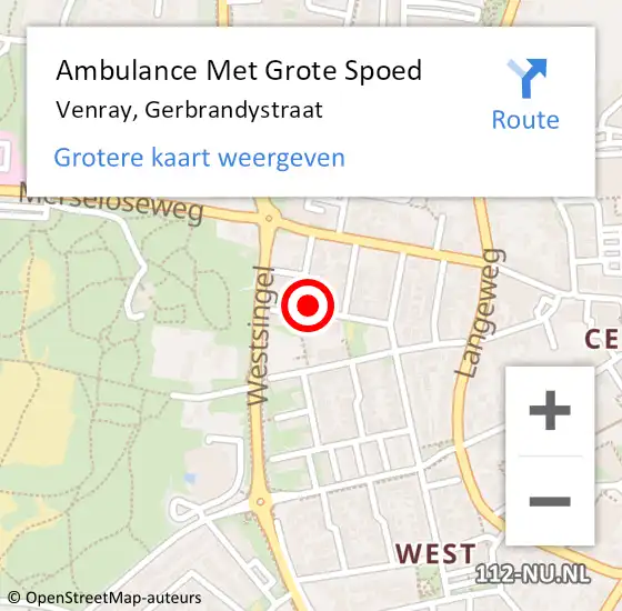 Locatie op kaart van de 112 melding: Ambulance Met Grote Spoed Naar Venray, Gerbrandystraat op 28 september 2013 09:17