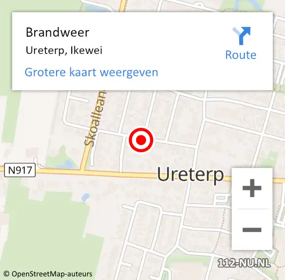 Locatie op kaart van de 112 melding: Brandweer Ureterp, Ikewei op 10 augustus 2019 19:20