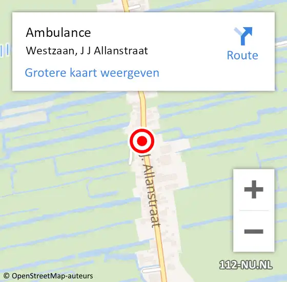 Locatie op kaart van de 112 melding: Ambulance Westzaan, Allanstraat op 10 augustus 2019 22:25