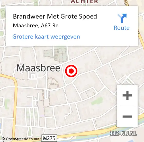 Locatie op kaart van de 112 melding: Brandweer Met Grote Spoed Naar Maasbree, A67 Re op 10 augustus 2019 23:38