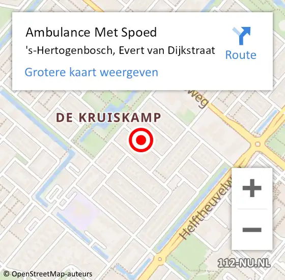 Locatie op kaart van de 112 melding: Ambulance Met Spoed Naar 's-Hertogenbosch, Evert van Dijkstraat op 11 augustus 2019 00:21