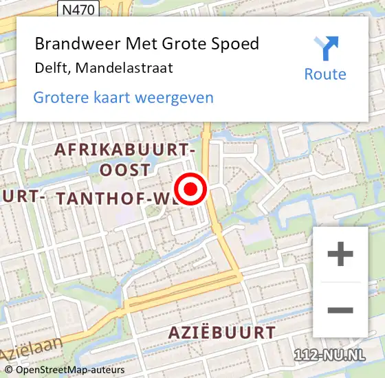 Locatie op kaart van de 112 melding: Brandweer Met Grote Spoed Naar Delft, Mandelastraat op 11 augustus 2019 03:29