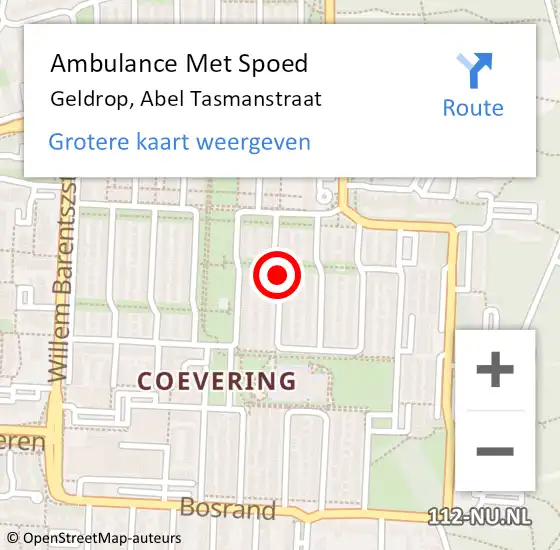Locatie op kaart van de 112 melding: Ambulance Met Spoed Naar Geldrop, Abel Tasmanstraat op 11 augustus 2019 06:35