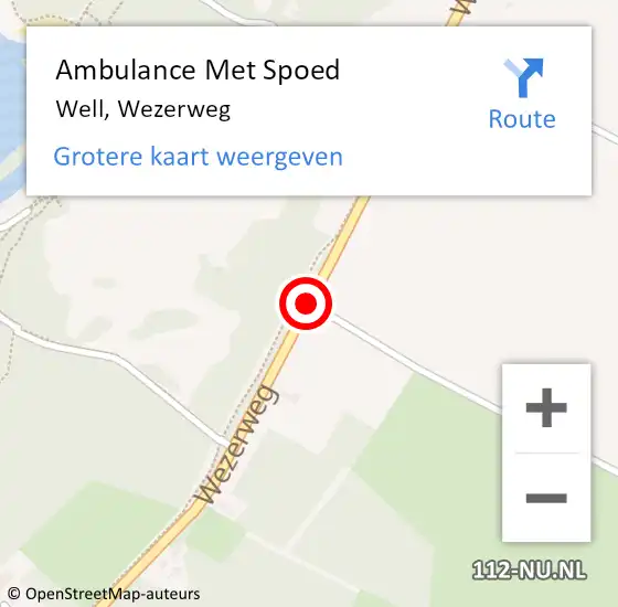 Locatie op kaart van de 112 melding: Ambulance Met Spoed Naar Well, Wezerweg op 11 augustus 2019 09:25