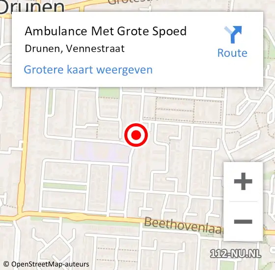 Locatie op kaart van de 112 melding: Ambulance Met Grote Spoed Naar Drunen, Vennestraat op 11 augustus 2019 10:02