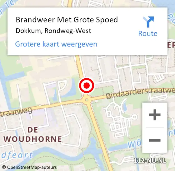 Locatie op kaart van de 112 melding: Brandweer Met Grote Spoed Naar Dokkum, Rondweg-West op 11 augustus 2019 11:37