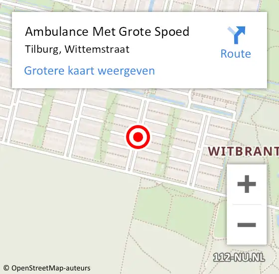 Locatie op kaart van de 112 melding: Ambulance Met Grote Spoed Naar Tilburg, Wittemstraat op 11 augustus 2019 15:11