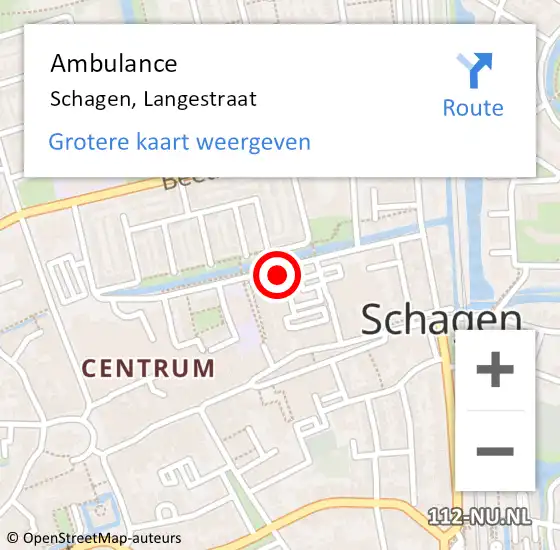 Locatie op kaart van de 112 melding: Ambulance Schagen, Langestraat op 11 augustus 2019 15:58