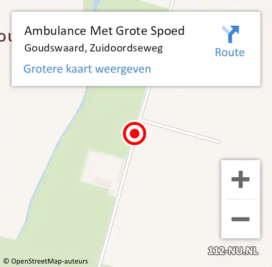 Locatie op kaart van de 112 melding: Ambulance Met Grote Spoed Naar Goudswaard, Zuidoordseweg op 11 augustus 2019 18:58