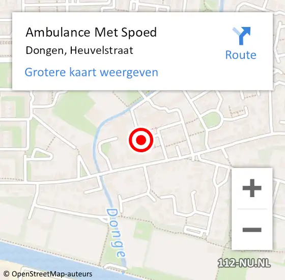 Locatie op kaart van de 112 melding: Ambulance Met Spoed Naar Dongen, Heuvelstraat op 12 augustus 2019 04:12