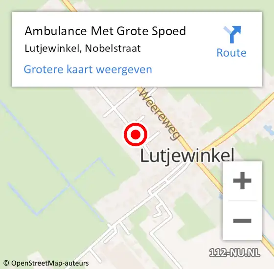 Locatie op kaart van de 112 melding: Ambulance Met Grote Spoed Naar Lutjewinkel, Nobelstraat op 12 augustus 2019 07:11