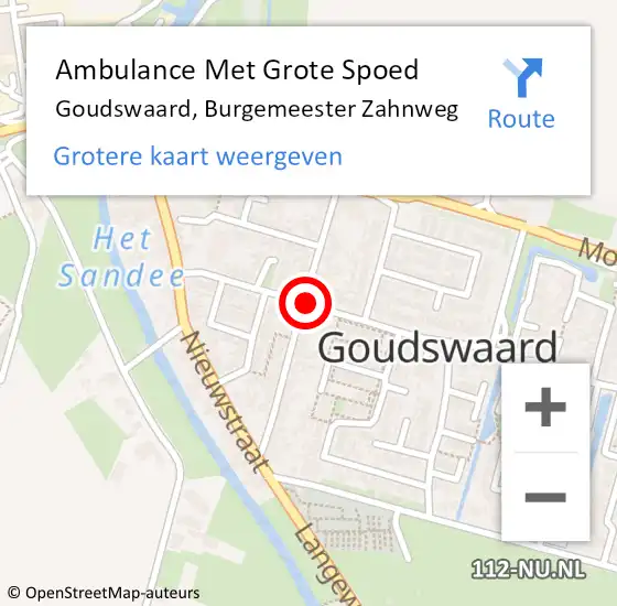Locatie op kaart van de 112 melding: Ambulance Met Grote Spoed Naar Goudswaard, Burgemeester Zahnweg op 12 augustus 2019 08:50
