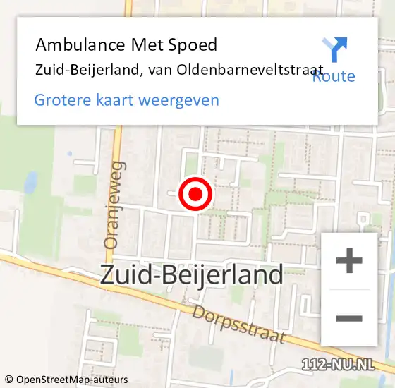 Locatie op kaart van de 112 melding: Ambulance Met Spoed Naar Zuid-Beijerland, van Oldenbarneveltstraat op 12 augustus 2019 09:04