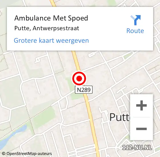 Locatie op kaart van de 112 melding: Ambulance Met Spoed Naar Putte, Antwerpsestraat op 12 augustus 2019 10:06