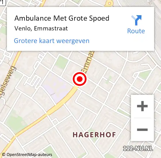 Locatie op kaart van de 112 melding: Ambulance Met Grote Spoed Naar Venlo, Emmastraat op 12 augustus 2019 11:59