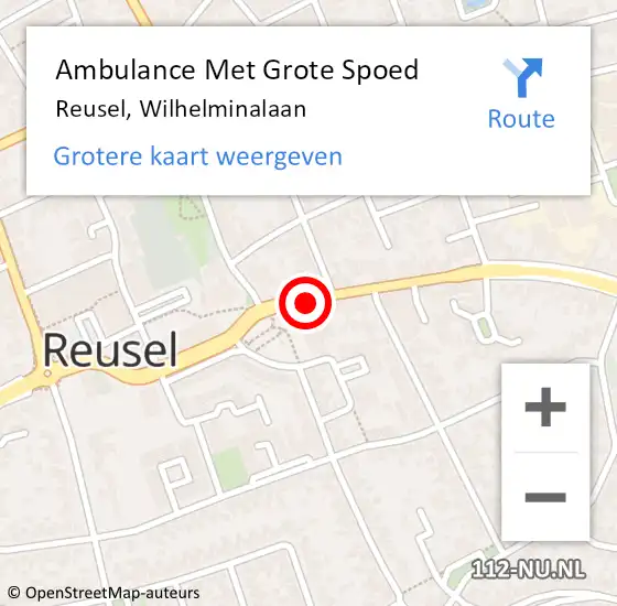Locatie op kaart van de 112 melding: Ambulance Met Grote Spoed Naar Reusel, Wilhelminalaan op 12 augustus 2019 17:42