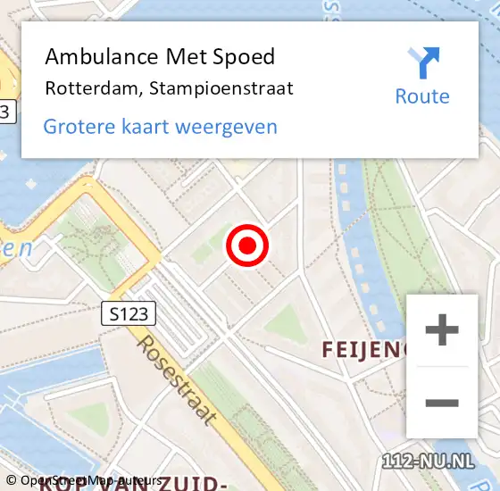 Locatie op kaart van de 112 melding: Ambulance Met Spoed Naar Rotterdam, Stampioenstraat op 12 augustus 2019 22:05