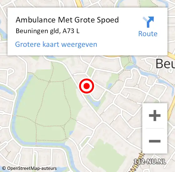 Locatie op kaart van de 112 melding: Ambulance Met Grote Spoed Naar Beuningen gld, A73 L op 13 augustus 2019 07:41