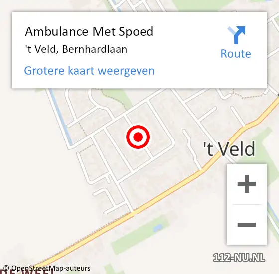 Locatie op kaart van de 112 melding: Ambulance Met Spoed Naar 't Veld, Bernhardlaan op 13 augustus 2019 10:13