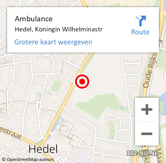 Locatie op kaart van de 112 melding: Ambulance Hedel, Koningin Wilhelminastr op 13 augustus 2019 10:27
