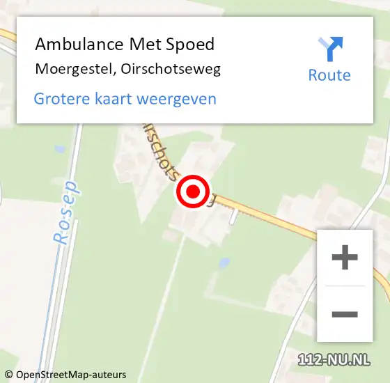 Locatie op kaart van de 112 melding: Ambulance Met Spoed Naar Moergestel, Oirschotseweg op 13 augustus 2019 12:22