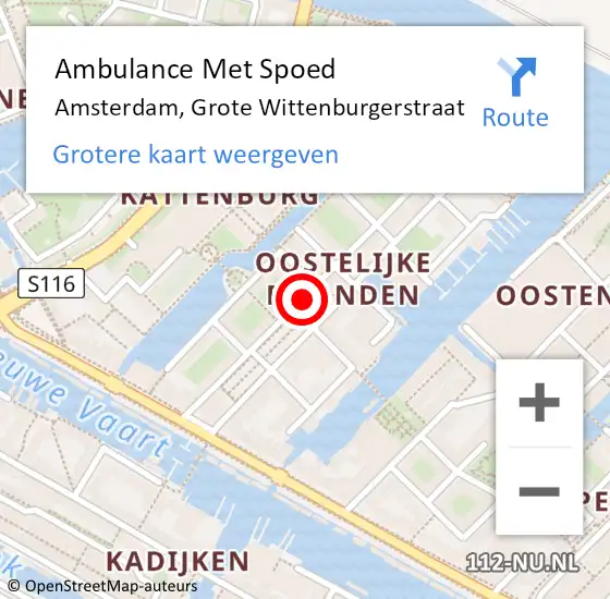 Locatie op kaart van de 112 melding: Ambulance Met Spoed Naar Amsterdam, Grote Wittenburgerstraat op 13 augustus 2019 12:39