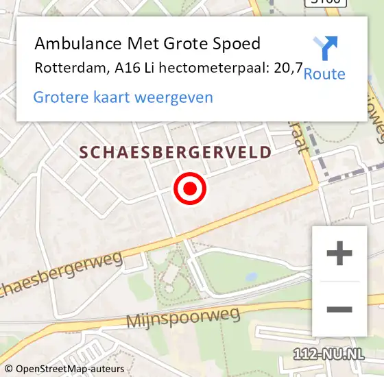 Locatie op kaart van de 112 melding: Ambulance Met Grote Spoed Naar Rotterdam, A16 Li hectometerpaal: 20,2 op 13 augustus 2019 13:29