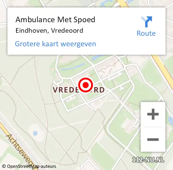 Locatie op kaart van de 112 melding: Ambulance Met Spoed Naar Eindhoven, Vredeoord op 13 augustus 2019 13:42