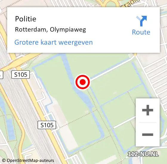 Locatie op kaart van de 112 melding: Politie Rotterdam, Olympiaweg op 13 augustus 2019 16:40