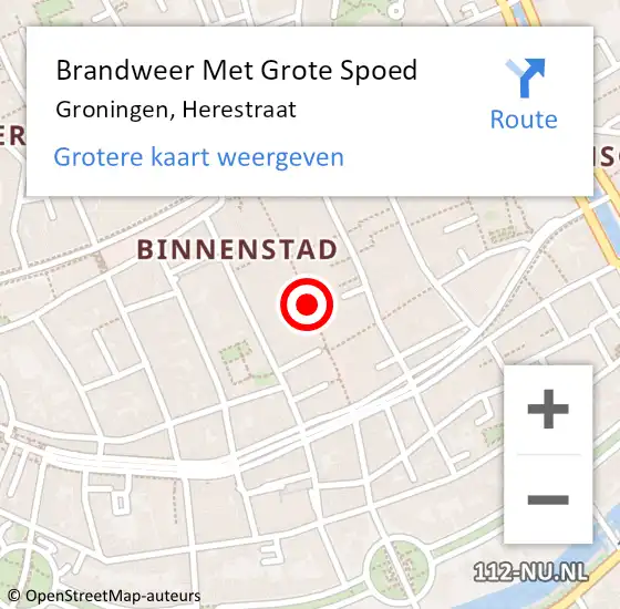 Locatie op kaart van de 112 melding: Brandweer Met Grote Spoed Naar Groningen, Herestraat op 13 augustus 2019 18:06