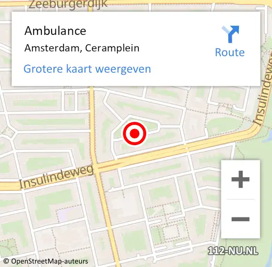 Locatie op kaart van de 112 melding: Ambulance Amsterdam, Ceramplein op 13 augustus 2019 19:35