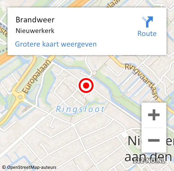Locatie op kaart van de 112 melding: Brandweer Nieuwerkerk op 13 augustus 2019 19:36