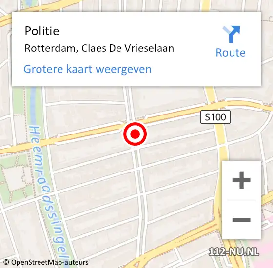 Locatie op kaart van de 112 melding: Politie Rotterdam, Claes De Vrieselaan op 13 augustus 2019 21:32