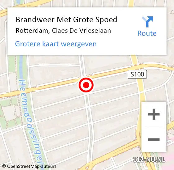 Locatie op kaart van de 112 melding: Brandweer Met Grote Spoed Naar Rotterdam, Claes De Vrieselaan op 13 augustus 2019 21:33