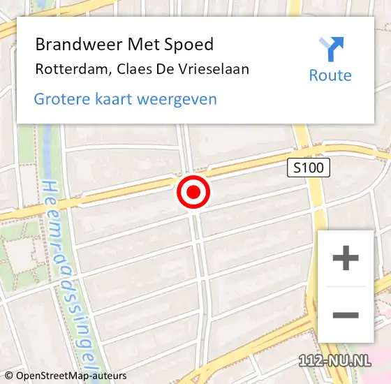 Locatie op kaart van de 112 melding: Brandweer Met Spoed Naar Rotterdam, Claes De Vrieselaan op 13 augustus 2019 23:16
