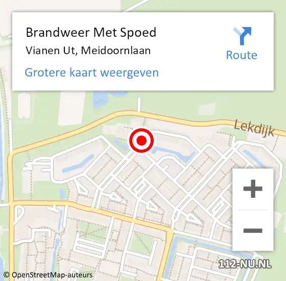 Locatie op kaart van de 112 melding: Brandweer Met Spoed Naar Vianen Ut, Meidoornlaan op 14 augustus 2019 03:19