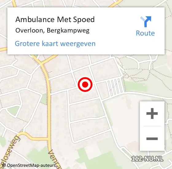 Locatie op kaart van de 112 melding: Ambulance Met Spoed Naar Overloon, Bergkampweg op 14 augustus 2019 04:08