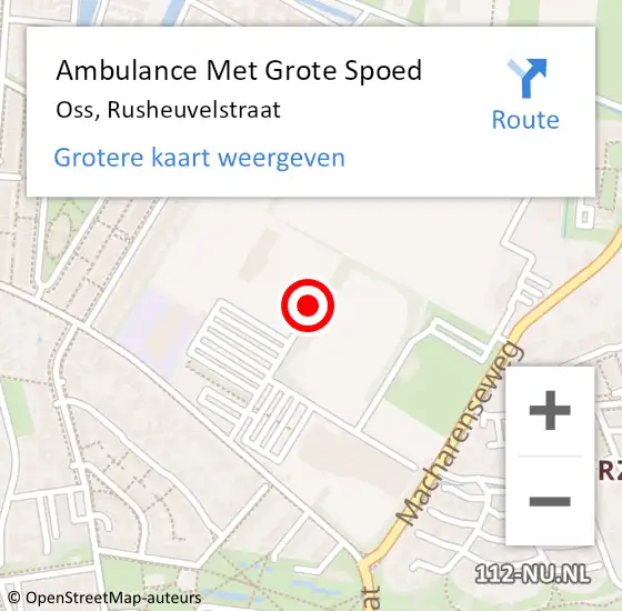 Locatie op kaart van de 112 melding: Ambulance Met Grote Spoed Naar Oss, Rusheuvelstraat op 14 augustus 2019 04:48