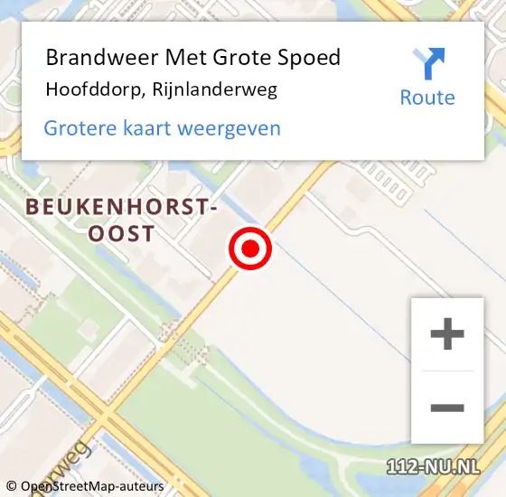 Locatie op kaart van de 112 melding: Brandweer Met Grote Spoed Naar Hoofddorp, Rijnlanderweg op 14 augustus 2019 08:11