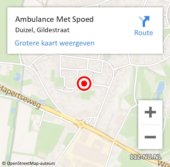 Locatie op kaart van de 112 melding: Ambulance Met Spoed Naar Duizel, Gildestraat op 14 augustus 2019 12:16