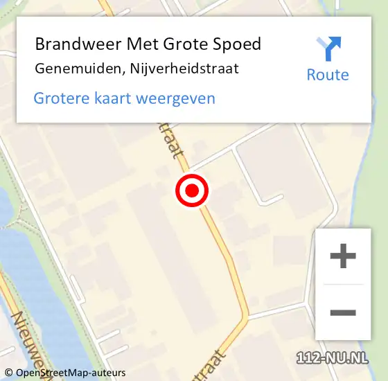 Locatie op kaart van de 112 melding: Brandweer Met Grote Spoed Naar Genemuiden, Nijverheidstraat op 14 augustus 2019 13:55