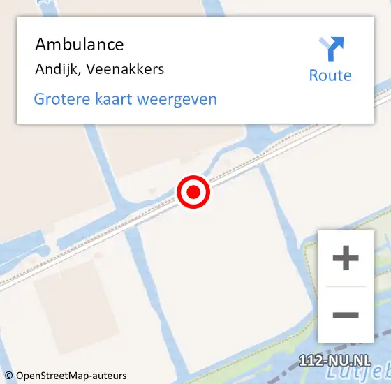 Locatie op kaart van de 112 melding: Ambulance Andijk, Veenakkers op 14 augustus 2019 14:55