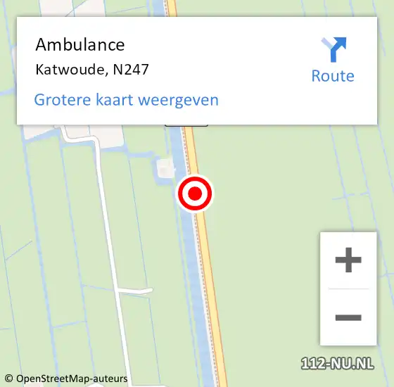 Locatie op kaart van de 112 melding: Ambulance Katwoude, N247 op 14 augustus 2019 14:59