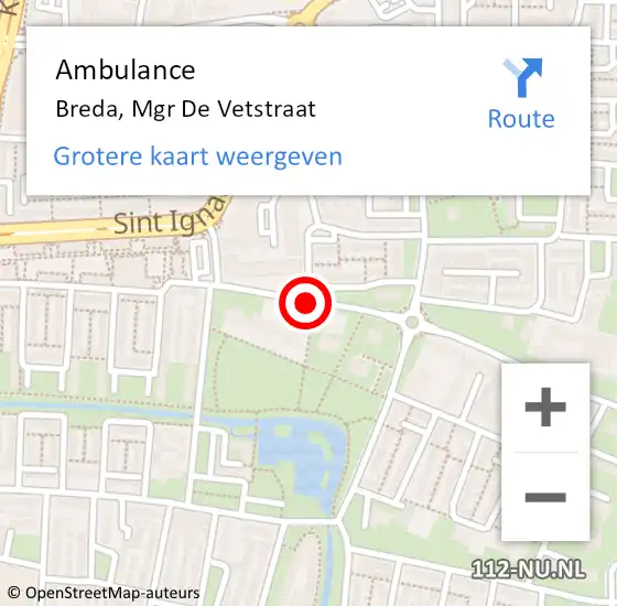 Locatie op kaart van de 112 melding: Ambulance Breda, Mgr De Vetstraat op 14 augustus 2019 15:01