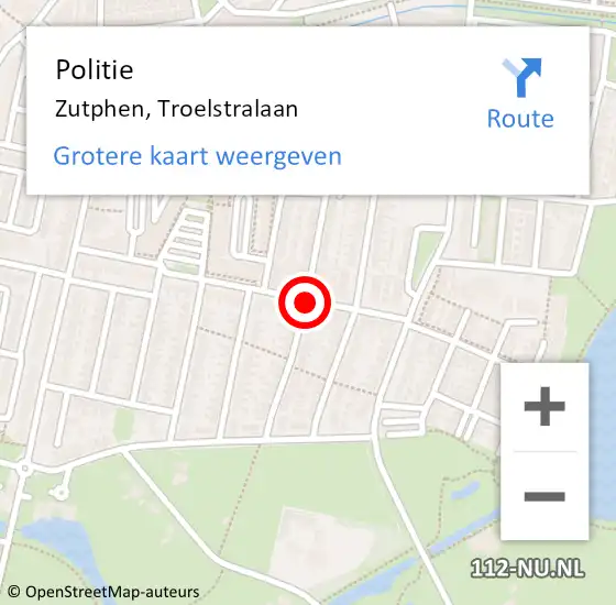 Locatie op kaart van de 112 melding: Politie Zutphen, Troelstralaan op 14 augustus 2019 15:35