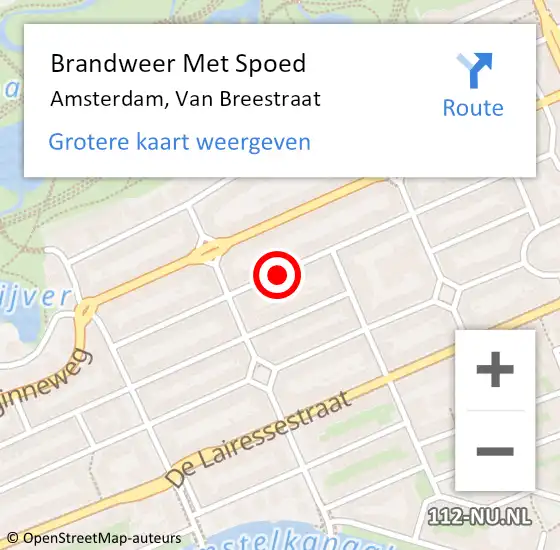 Locatie op kaart van de 112 melding: Brandweer Met Spoed Naar Amsterdam, Van Breestraat op 14 augustus 2019 16:03
