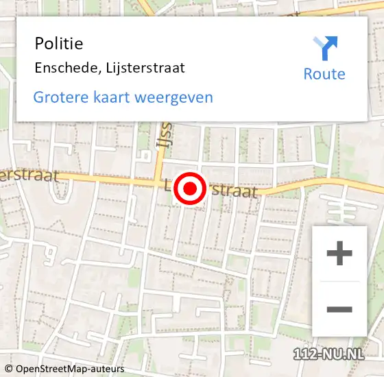 Locatie op kaart van de 112 melding: Politie Enschede, Lijsterstraat op 14 augustus 2019 18:38