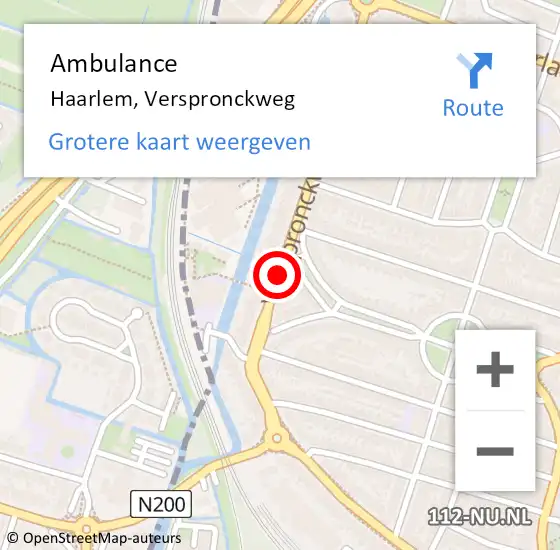 Locatie op kaart van de 112 melding: Ambulance Haarlem, Verspronckweg op 14 augustus 2019 19:07